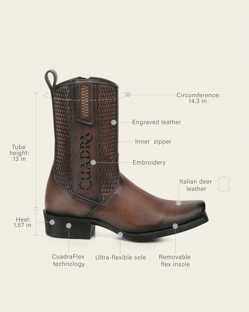 Cuadra Urban Honey Boot In Genuine Italian Deer Leather For Men-CC298