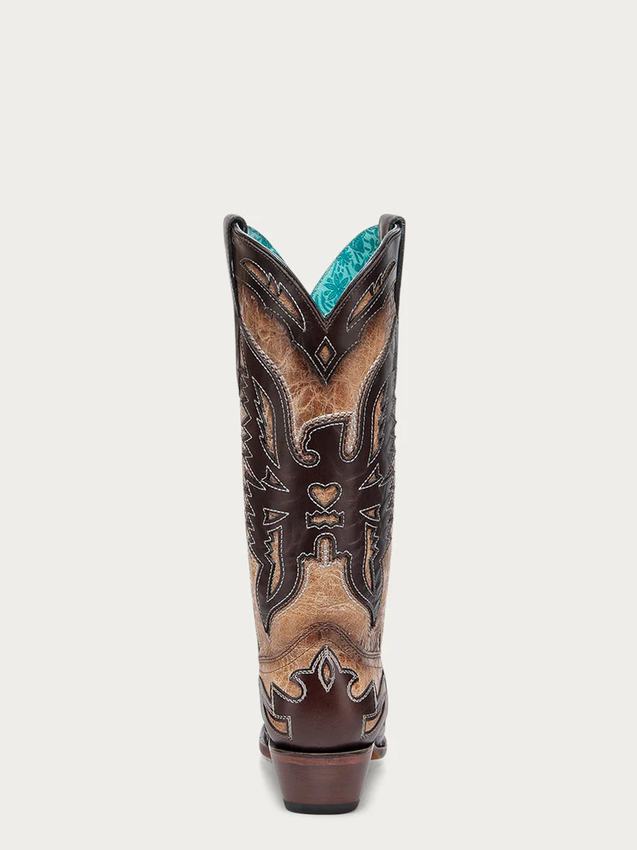 A4889 - WOMEN'S CHOCOLATE EAGLE OVERLAY SAND SNIP-TOE COWBOY BOOT
