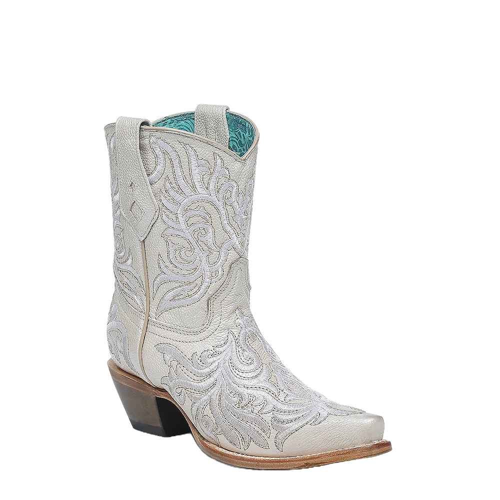 Corral Ladies Embroidered Bone White Ankle Boot Z5344