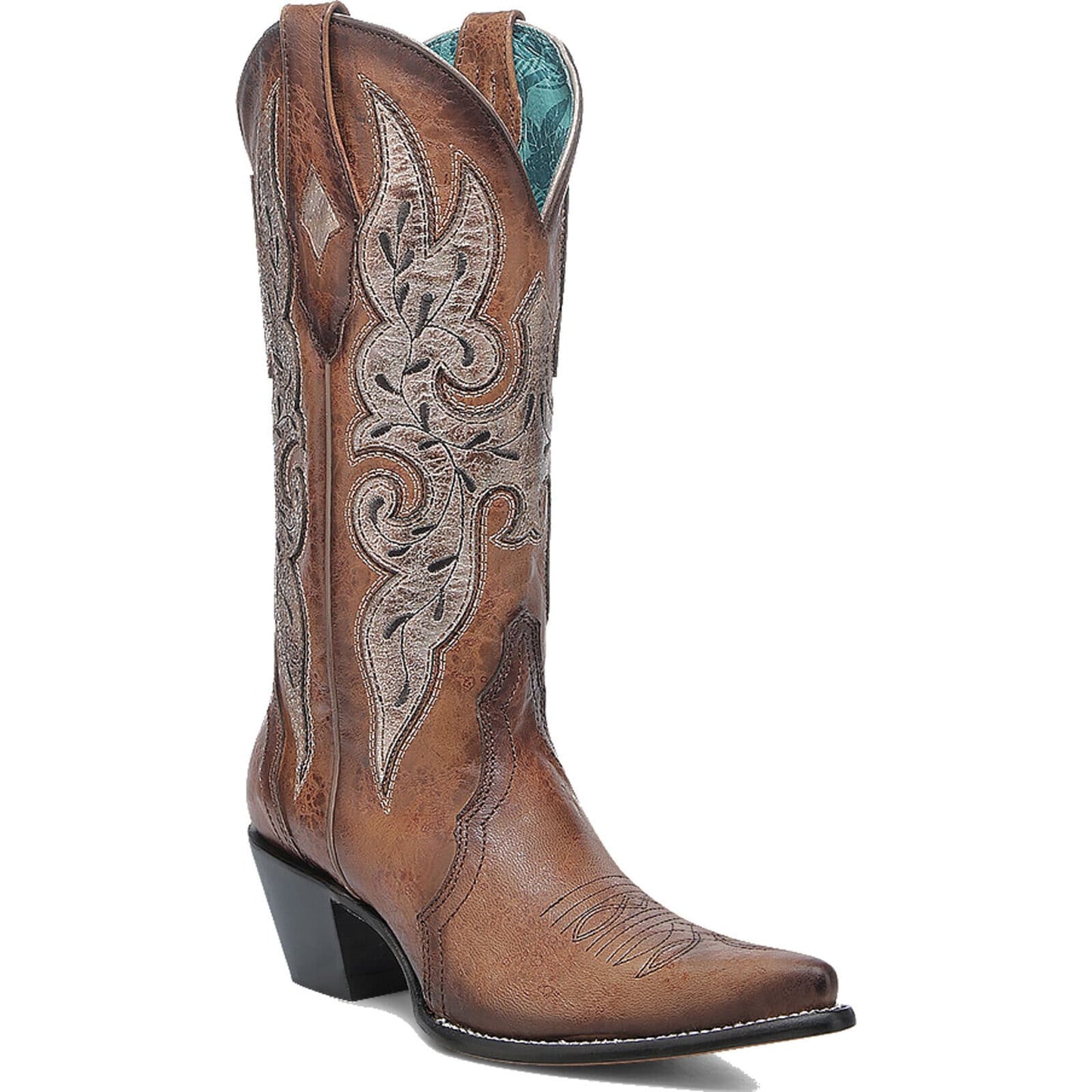 Women's Corral Cognac Embroidery Overlay Pointed Toe Boot Z5387
