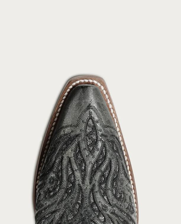 A5095 - WOMEN'S BLACK GLITTER INLAY AND EMBROIDERY SNIP TOE COWBOY BOOT