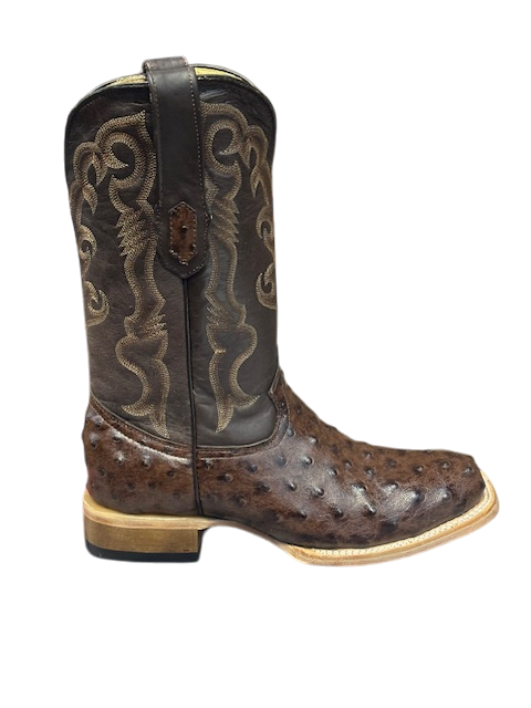Men's Cowtown Ostrich Print Rustic Brown Western Boots Q6073