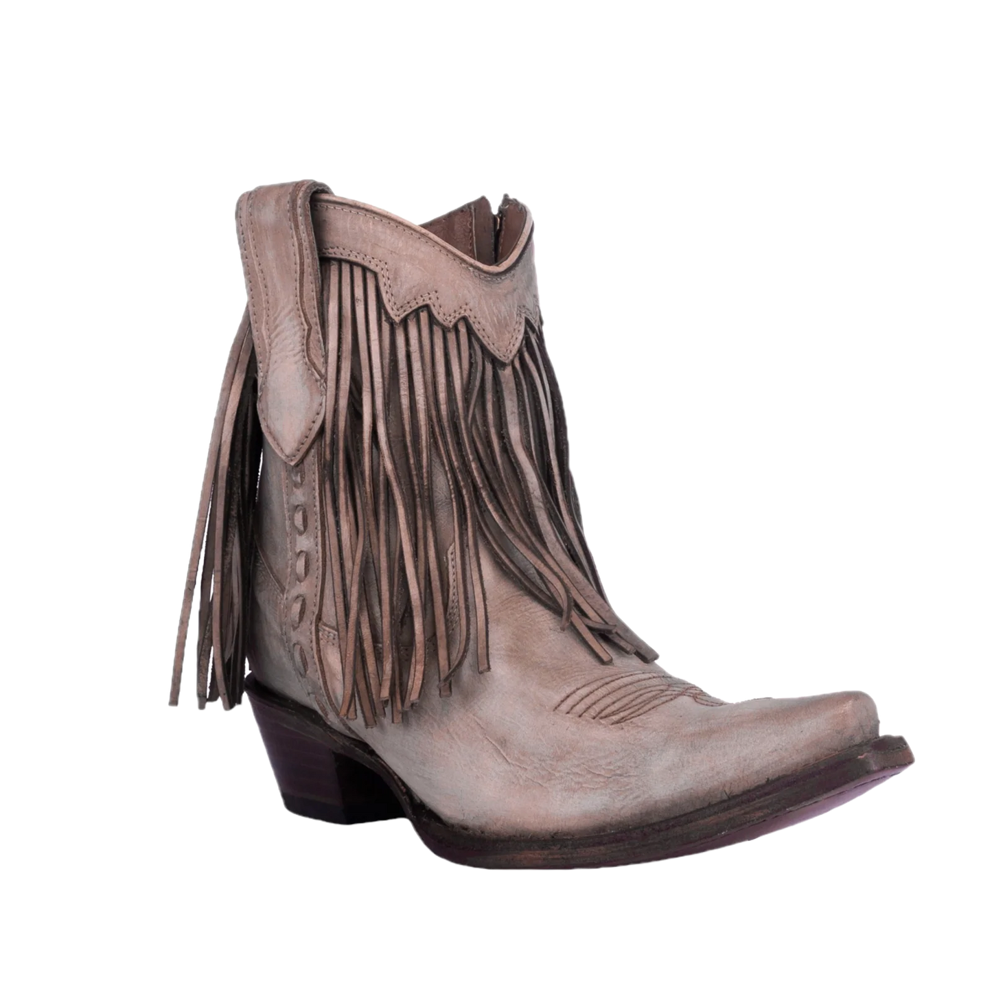 Circle G by Corral Ladies Sand Brown Fringe Pointed Toe Ankle Boots L6071