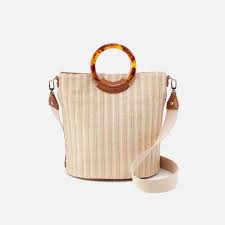 Hobo - Sheila Bucket Bag in Natural Straw with Leather Trim