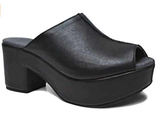 Women's Chocolat Blu Gadis - Retro-Style Block Heel Mule Sandal GADIS BLACK LEATHER