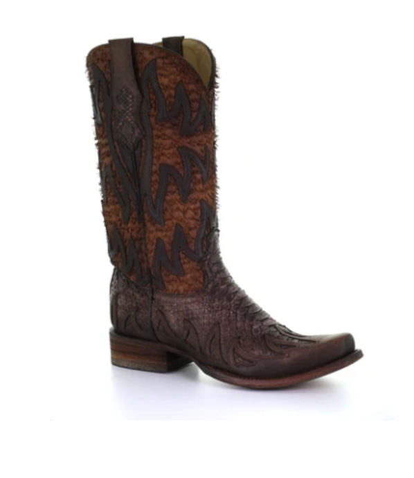 Men's Corral Brown Python Overlay Square Toe C3621