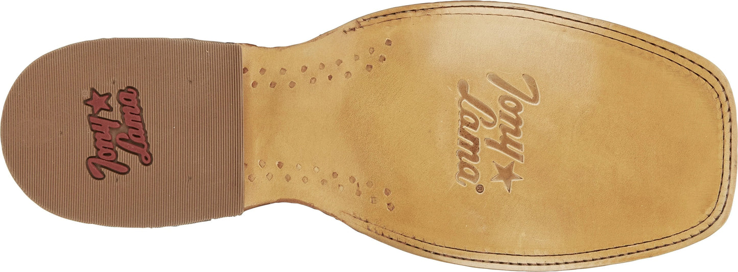 TONY LAMA MEN'S QUAID FULL QUILL BROWN SQUARE TOE WESTERN BOOT - TL5354