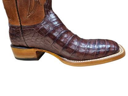 MEN'S BLACK JACK BURNISH ITALIAN RED CAIMAN BELLY EXOTIC WESTERN BOOTS BIR7185-96