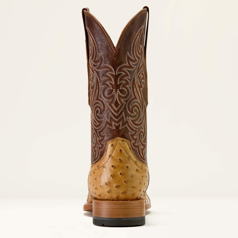 Men's Ariat Classic Cash Hickory Smoke Ostrich Wide Square Toe Western Boots 10063774
