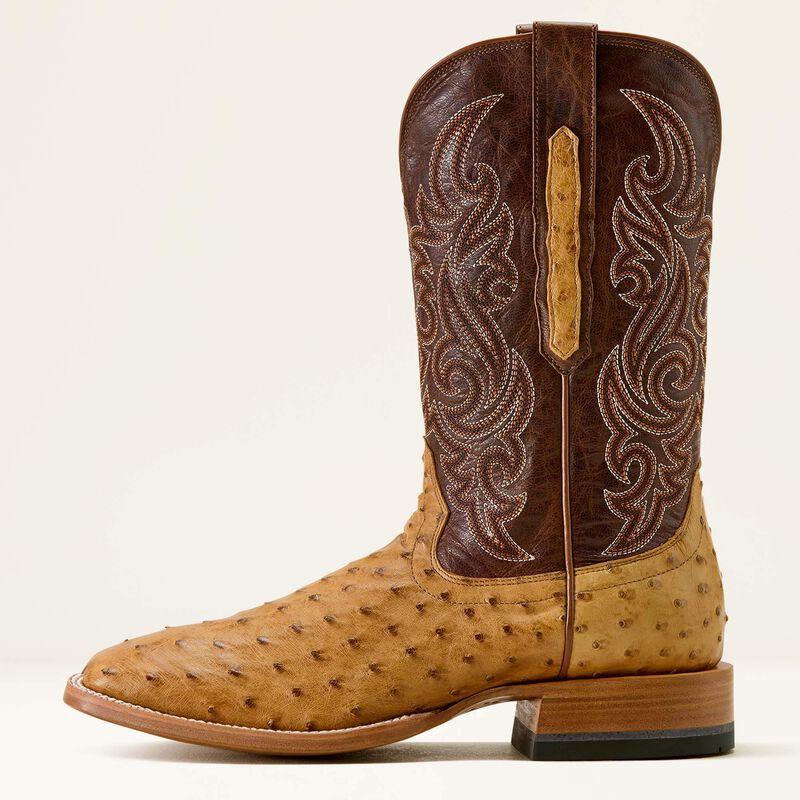 Men's Ariat Classic Cash Hickory Smoke Ostrich Wide Square Toe Western Boots 10063774