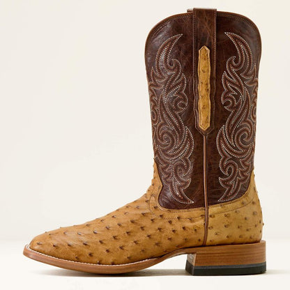 Men's Ariat Classic Cash Hickory Smoke Ostrich Wide Square Toe Western Boots 10063774
