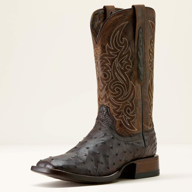 Men's Ariat Classic Cash Loco Brown Ostrich Wide Square Toe Western Boots 10063775