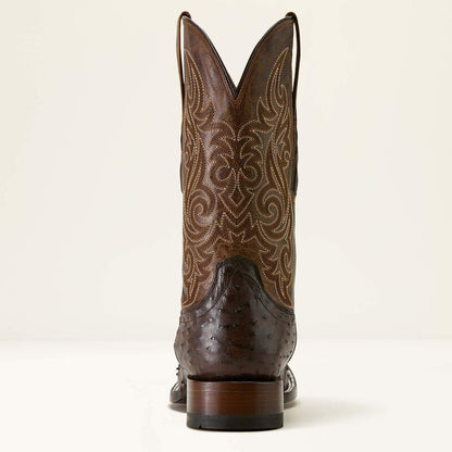 Men's Ariat Classic Cash Loco Brown Ostrich Wide Square Toe Western Boots 10063775