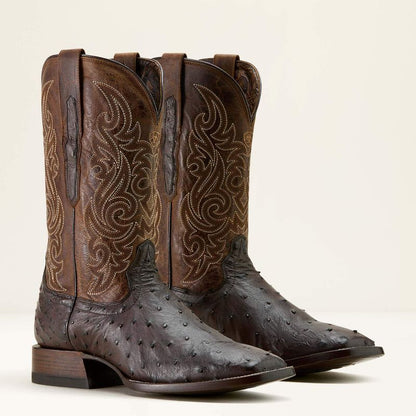 Men's Ariat Classic Cash Loco Brown Ostrich Wide Square Toe Western Boots 10063775