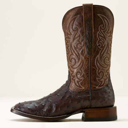 Men's Ariat Classic Cash Loco Brown Ostrich Wide Square Toe Western Boots 10063775