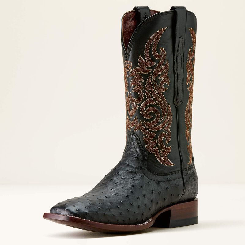 Men's Ariat Classic Cash Wide Square Toe Western Boot BLACK FULL QUILL OSTRICH|MIDNIGHT BLACK 10063776