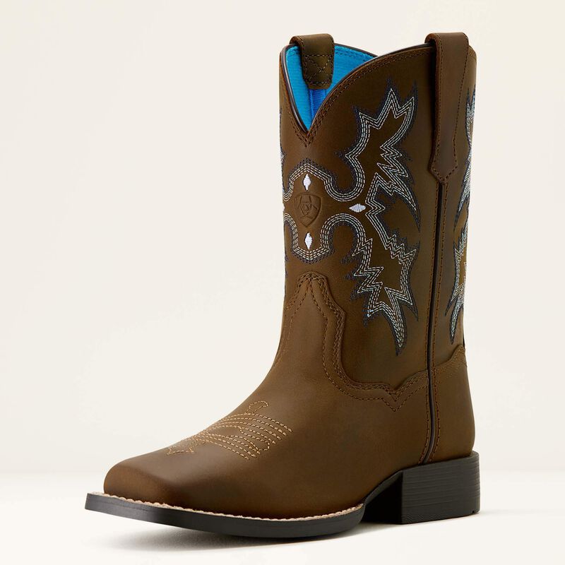 Kids/Youth Ariat Tombstone Wide Square Toe Western Boot DISTRESSED BROWN 10063834