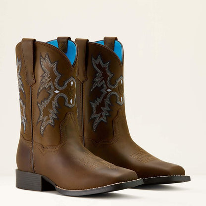 Kids/Youth Ariat Tombstone Wide Square Toe Western Boot DISTRESSED BROWN 10063834
