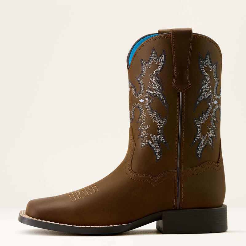 Kids/Youth Ariat Tombstone Wide Square Toe Western Boot DISTRESSED BROWN 10063834