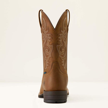 Men's Ariat Hybrid Ranchway Distressed Brown Waterproof Wide Square Toe Cowboy Boot 10064047