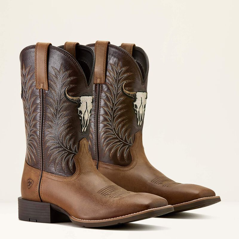 Men's Ariat Sport Steer Skull Wide Square Toe Cowboy Boot 10064053