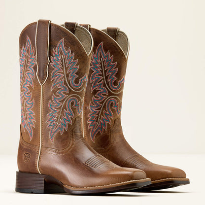 Women's Ariat Canyon Point Wide Square Toe Western Boot 10074304 MESA BROWN