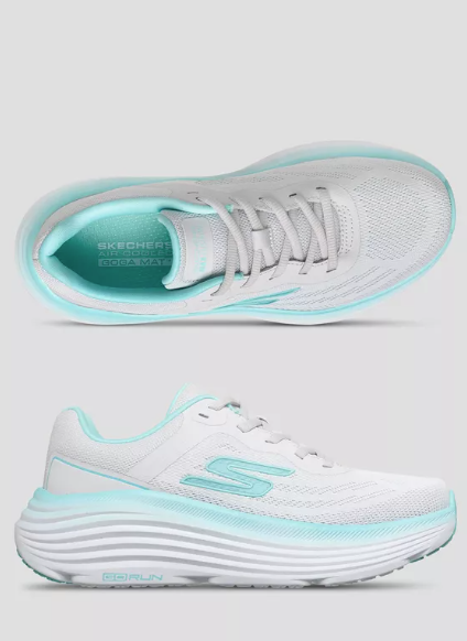 Skechers Performance MAX CUSHIONING ENDEAVOUR - ARDENA Women's White/Aqua Lace Up Athletic Shoe 129485 WAQ