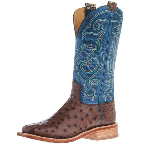 Hyer Boots Mens Jetmore Tobac FQ Ostrich 13 In Blue Vintage Goat Top Cowboy Boot HM11008
