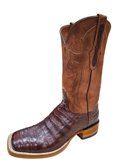 MEN'S BLACK JACK BURNISH ITALIAN RED CAIMAN BELLY EXOTIC WESTERN BOOTS BIR7185-96