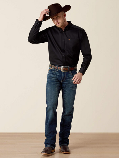 Men's Ariat Black Solid Twill Classic Fit Shirt 10000502-X BIG AND TALL