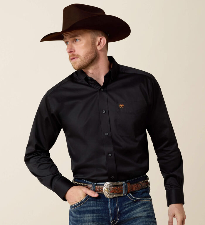 Men's Ariat Black Solid Twill Classic Fit Shirt 10000502-X BIG AND TALL