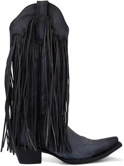 CIRCLE G BY: CORRAL  LADIE'S COWHIDE LEATHER BLUE FRINGES BOOT L6074