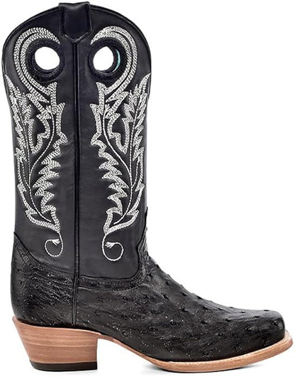 CORRAL LADIE'S BLACK/SILVER OSTRICH SQ. TOE LEATHER BOOTS-A4560