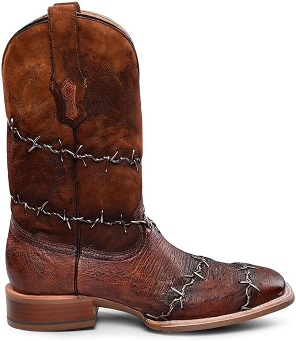 CORRAL MEN'S BROWN-SHEDRON OSTRICH EMBROIDERY & WOVEN WIDE SQ. TOE A45