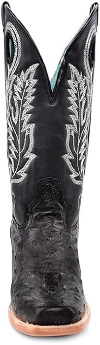 CORRAL LADIE'S BLACK/SILVER OSTRICH SQ. TOE LEATHER BOOTS-A4560