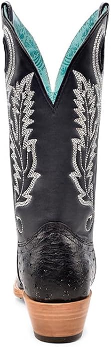CORRAL LADIE'S BLACK/SILVER OSTRICH SQ. TOE LEATHER BOOTS-A4560