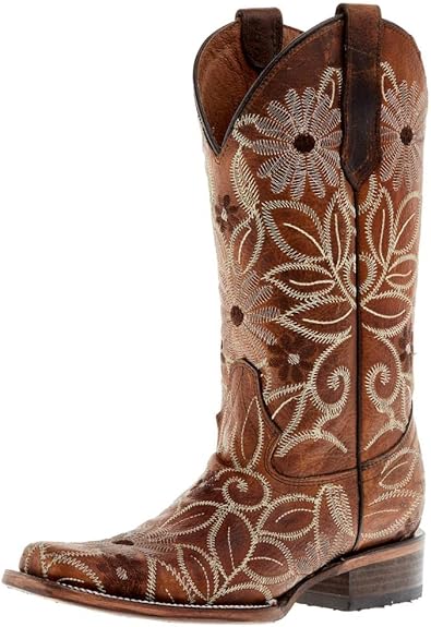 Circle G Women's Tan Floral Embroidery 12" Square Toe Boot Tan L5837