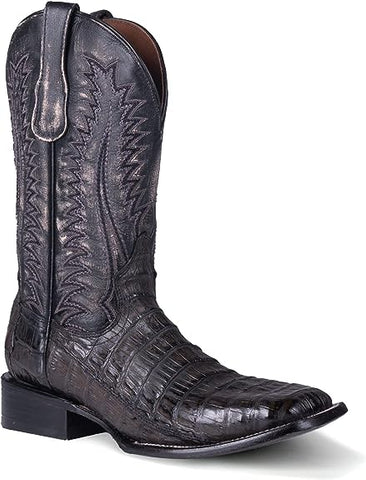 CIRCLE G MEN'S CHOCOLATE/BLACK CAIMAN EMBROIDERY WIDE SQ. TOE L6055