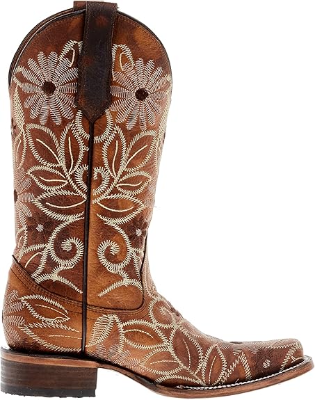 Circle G Women's Tan Floral Embroidery 12" Square Toe Boot Tan L5837