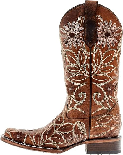 Circle G Women's Tan Floral Embroidery 12" Square Toe Boot Tan L5837