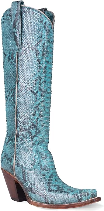 Python Turqoise A4448 CORRAL WOMEN'S TURQUOISE PYTHON TALL TOP FULL EXOTIC