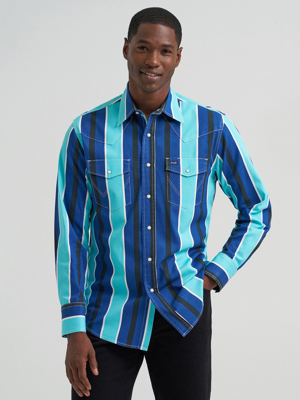 WRANGLER BRUSH POPPER COBALT PRINT - MENS SHIRT - 112379229