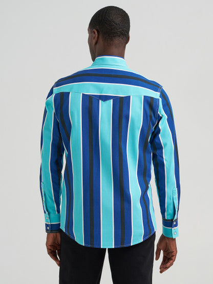 WRANGLER BRUSH POPPER COBALT PRINT - MENS SHIRT - 112379229