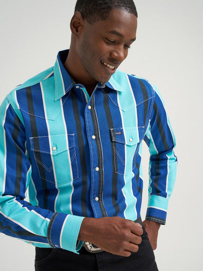 WRANGLER BRUSH POPPER COBALT PRINT - MENS SHIRT - 112379229