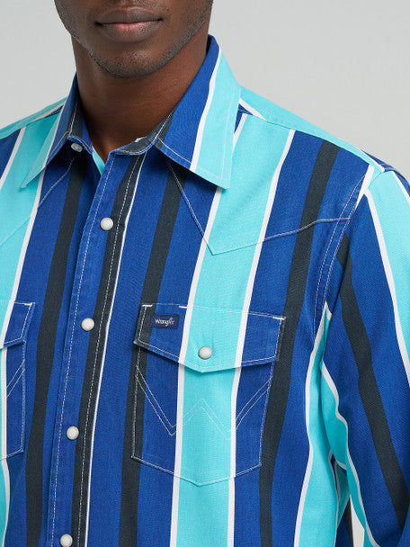 WRANGLER BRUSH POPPER COBALT PRINT - MENS SHIRT - 112379229