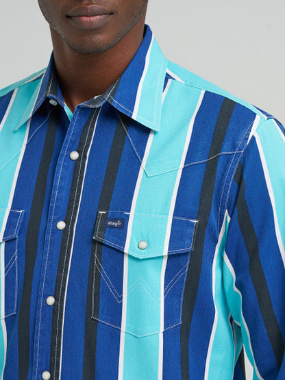 WRANGLER BRUSH POPPER COBALT PRINT - MENS SHIRT - 112379229