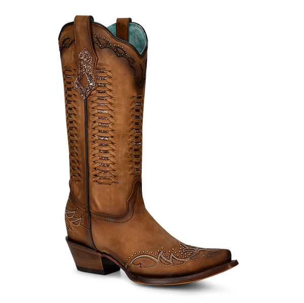 C3882 CORRAL LD SHEDRON OVERLAY & EMBROIDERY & STUDS & WOVEN BOOTS