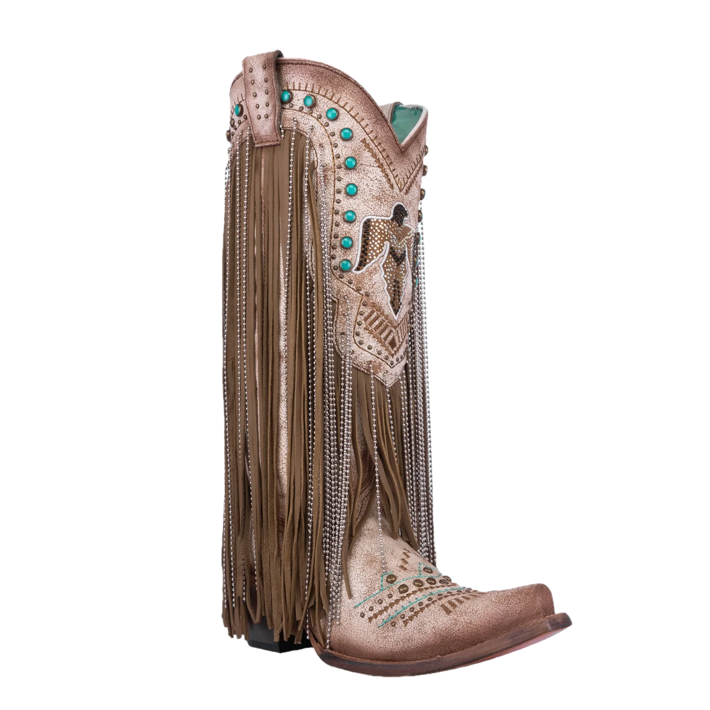 Corral Ladies Crystalized & Lamb Fringed Beige Western Boots C4088