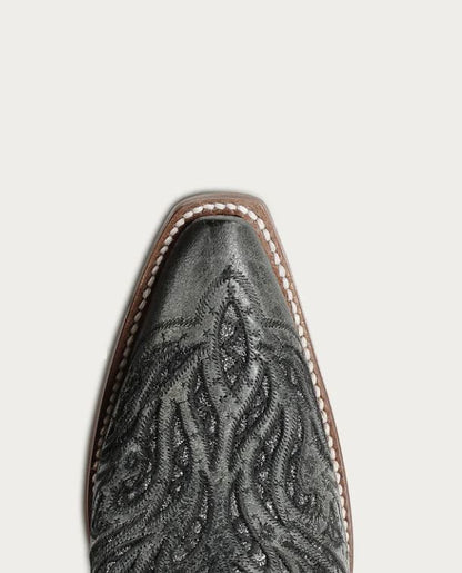 A5095 - WOMEN'S BLACK GLITTER INLAY AND EMBROIDERY SNIP TOE COWBOY BOOT