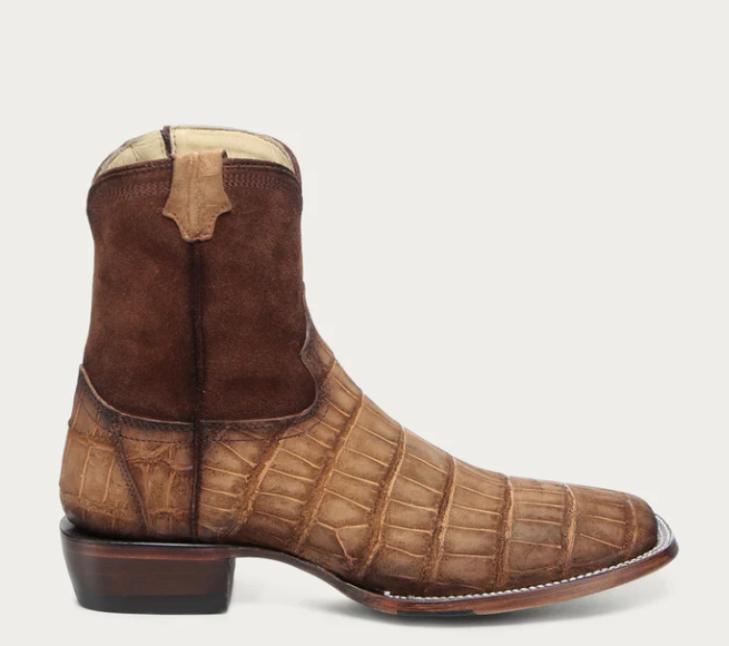 A4916 - MEN'S EMBROIDERY COGNAC ALLIGATOR SHORT WIDE SQUARE TOE COWBOY BOOT WITH RUBBER INSERT